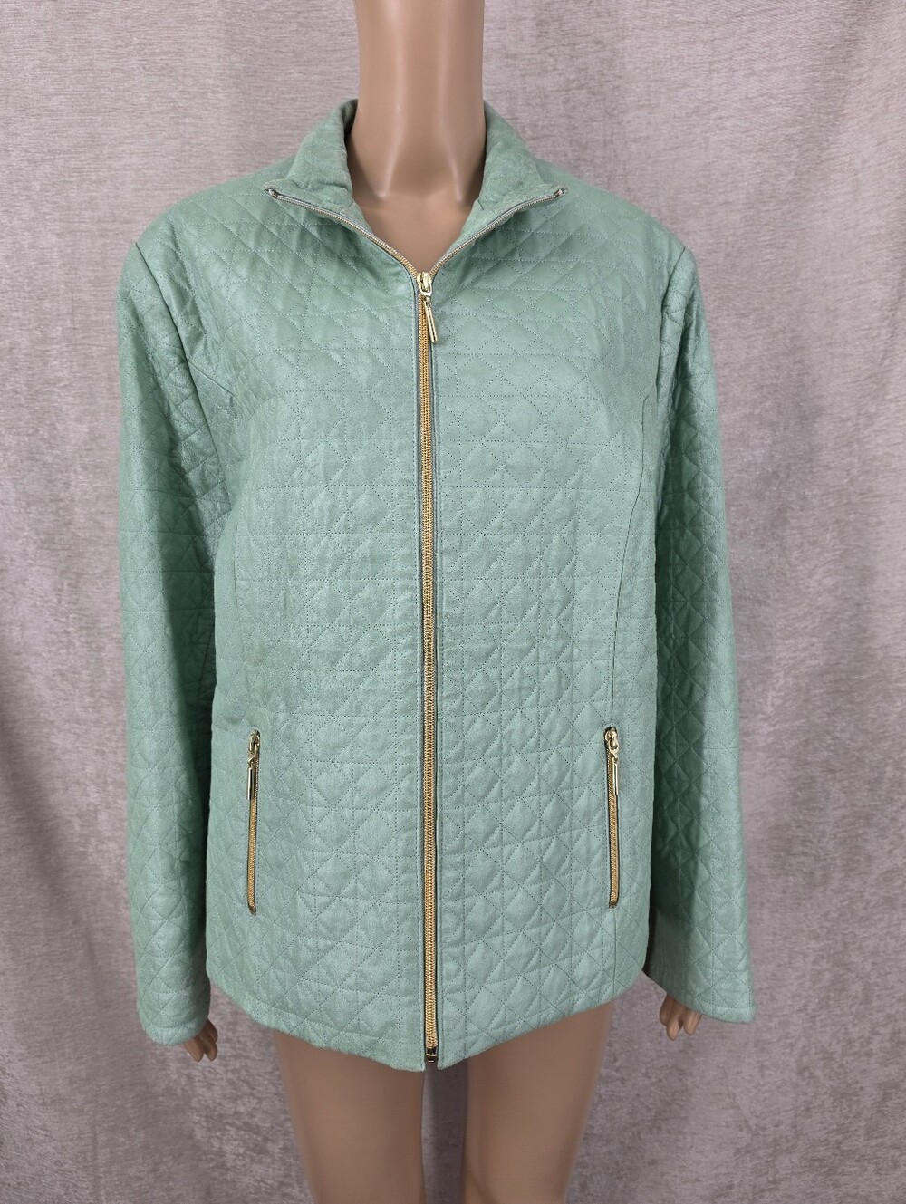 Pamela McCoy Leather Quilted Mint Green Zip-Front Women's Jacket